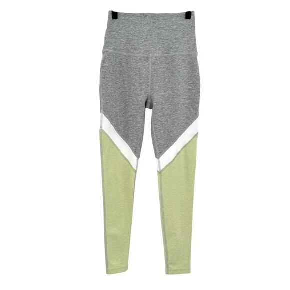 Beyond Yoga Tri-Panel Gray & Green High Waist Full Length Athleisure Leggings - Picture 2 of 7